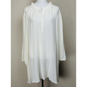 Torrid 6 Ivory Gauze Tunic W/ Eyelet Yoke Long Sleeve Boho Beach Cottage Core